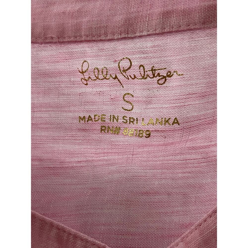 Lilly Pulitzer Sz S Briette Linen Button Down Shirt Pink Classic Vacation Resort - Picture 12 of 12